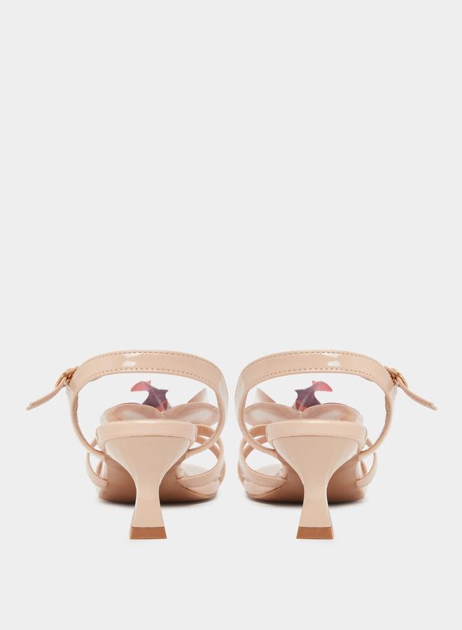 Styli Beige Kitten Heel Sandals with Flower Detail - Image 4