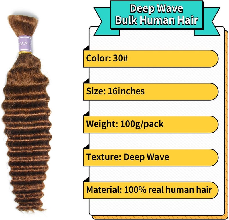 DSOAR 16 Inch Human Hair for Braiding Hair Bulk Braid Extensions Deep Wave Boho Human Braiding Hair No Weft Micro Braiding Human Hair 100g - Image 2