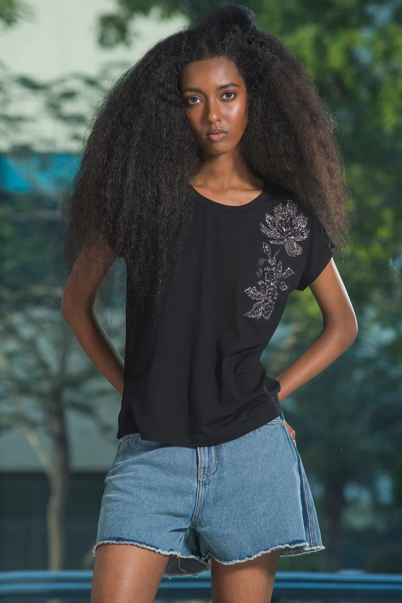 Virgio Embellished Viscose Stretch Embellished Top for Women