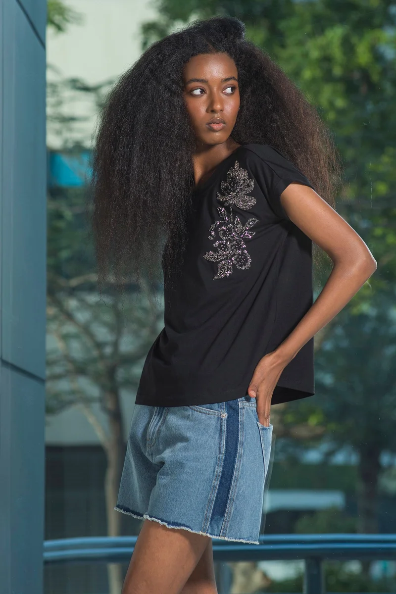 Virgio Embellished Viscose Stretch Embellished Top for Women