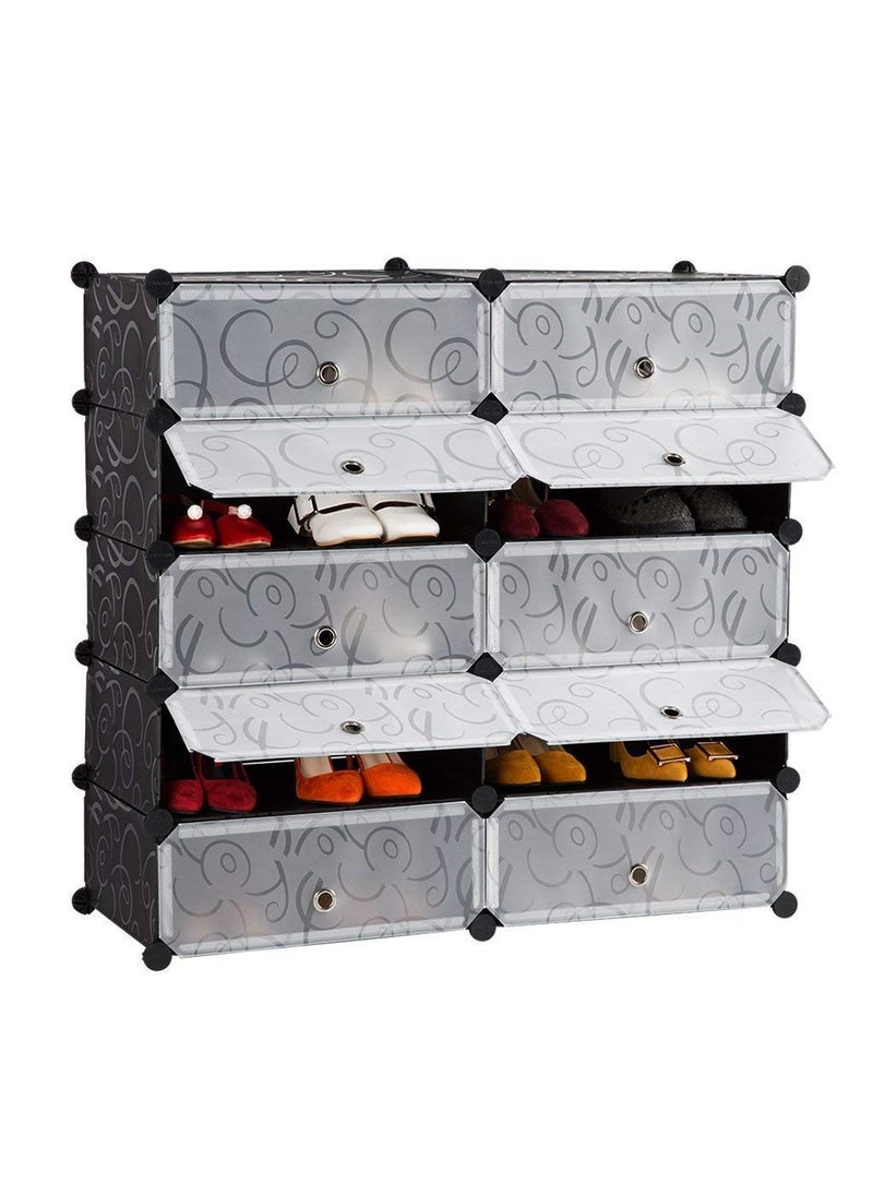 Styleys Styleys Plastic Shoe Rack with Cover for Home/Office Cube Organizer Wardrobe (10 Cube - Black)  - Image 1