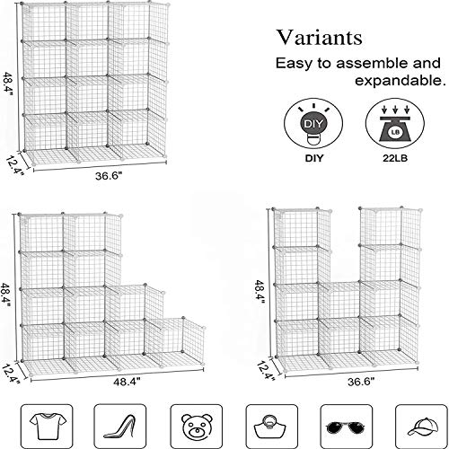 C&AHOME Wire Cube Storage, 12-Cube Storage Organizer Metal, C Grids Storage Bins Shelving, Modular Bookshelf Shelf, Closet Cabinet Ideal for Bedroom, Office 36.6”L x 12.4”W 48.4”H White - Image 5