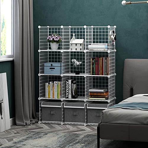 C&AHOME Wire Cube Storage, 12-Cube Storage Organizer Metal, C Grids Storage Bins Shelving, Modular Bookshelf Shelf, Closet Cabinet Ideal for Bedroom, Office 36.6”L x 12.4”W 48.4”H White - Image 2