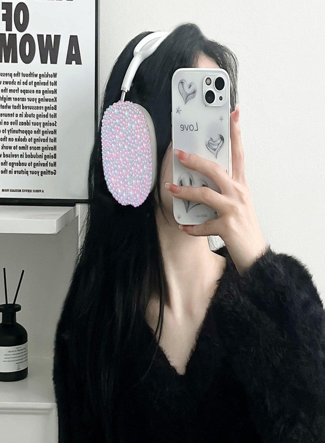 Olytop Glitter Pearls Case Cover for AirPods Max Headphones with Cleaner Pen Girls, Soft Handmade Beads TPU Ear Cups/Ear Pad/Headband Cover Silicone Protector for Apple Air Pod Max Accessories, Gradient Pink - Image 4