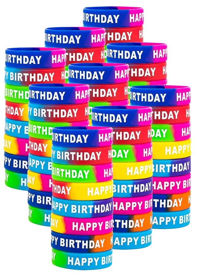 ARTLYMERS 72pcs Happy Birthday Rubber Bracelets, Colored Silicone Stretch Wristbands for Birthday Party Supplies Favors 8 Styles - Image 1