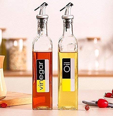 QUALIZA Transparent Glass 500 ml Classic Oil Dispenser Pack of 2 Glass Oil Bottle Crystal Clear with 1 Silicone Rubber Funnel Clear - Image 2