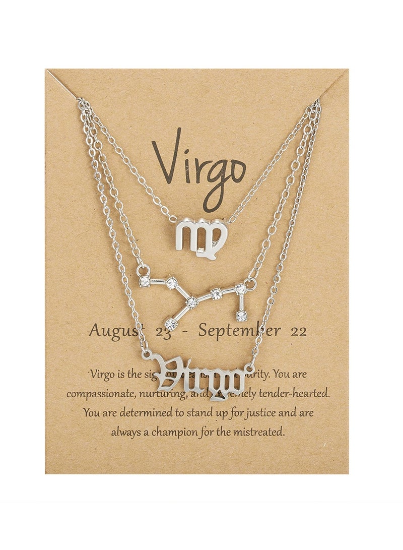 Goolsky طقم قلائد الأبراج ثلاثي الطبقات - تعويذات سماوية عتيقة وحروف قوطية، مجوهرات الأبراج للنساء