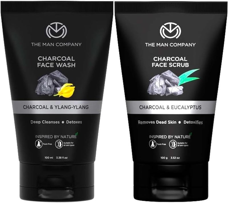 Different assemble options DeTan Combo with Charcoal Face Scrub and Face Wash for Deep-Cleanse Pores, Exfoliation, Anti- Acne, Blackhead Remover, Brightens Skin - Pack of 2 Long term use design - Image 1