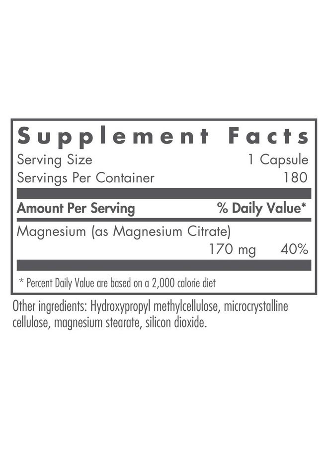 Nutricology - Magnesium Citrate Wellabsorbed Bone And Stress Support 180 Vegetarian Capsules - Image 1