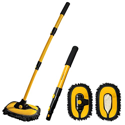 YeewayVeh Car Wash Brush with Long Handle Microfiber Car Wash Mop with Replaceable Chenille Brush Head Soft Cleaning Brush with 15 Curved Extension Pole Car Wash Kit for RV Truck Camper Yellow - Image 1
