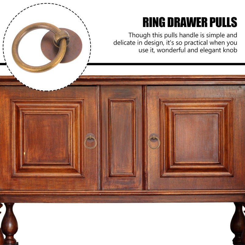 Vintage Brass Cabinet Ring Pulls 4cm Antique Drawer Handles Solid Copper Hardware - Image 4