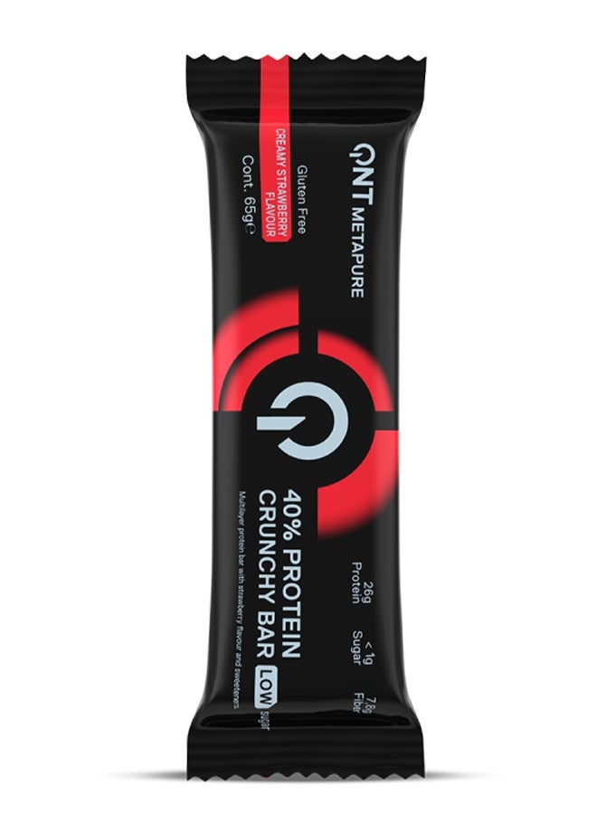 QNT 40% PROTEIN CRUNCHY BAR | 12 x 65g | STRAWBERY FLAVOUR | Low Sugar, Triple Blend - Image 2