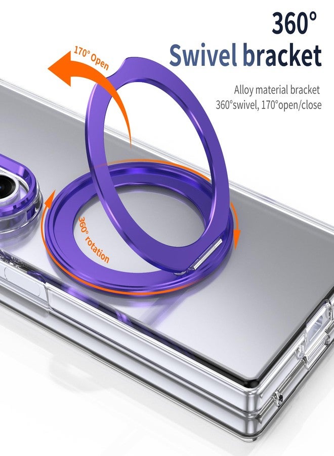 XIMAND for Samsung Galaxy Z Fold 7 Case with Magnetic Ring Holder, 360 Rotating Bracket, Built-in Front Screen Len Protector, Anti-Yellowing & Anti-Fingerprint Crystal Clear Case.(Violet) - Image 3