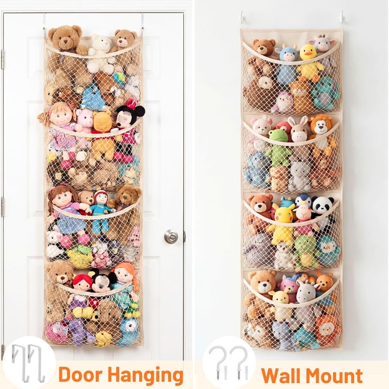 Ofiray-home Over The Door Stuffed Animal Storage, Cotton Toy Organizer for Storage Plush Toys,Baby Supplies, Stuffed Animal Holder with 4 Large Pockets, Hanging Door Organizer for Nursery, Bedroom, Kids Room - Image 5