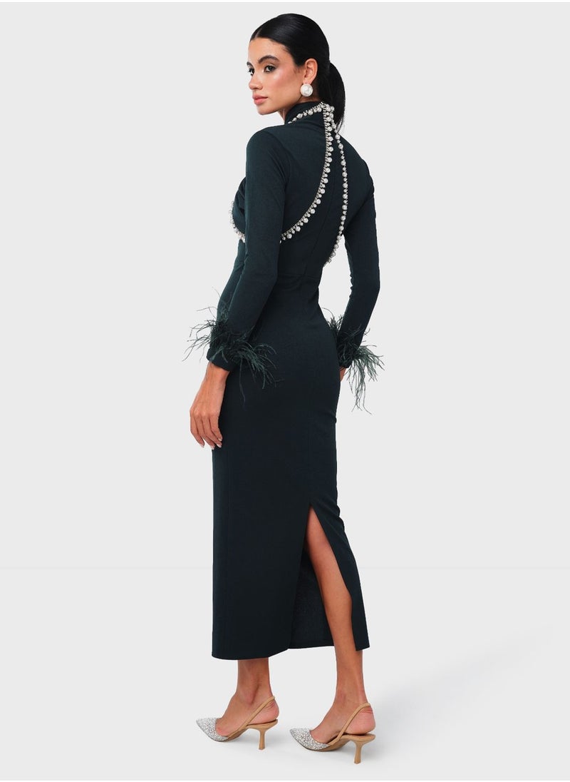 Threadz by Ajooni - Stone Embellsihed Overlap Neck Dress - Image 1