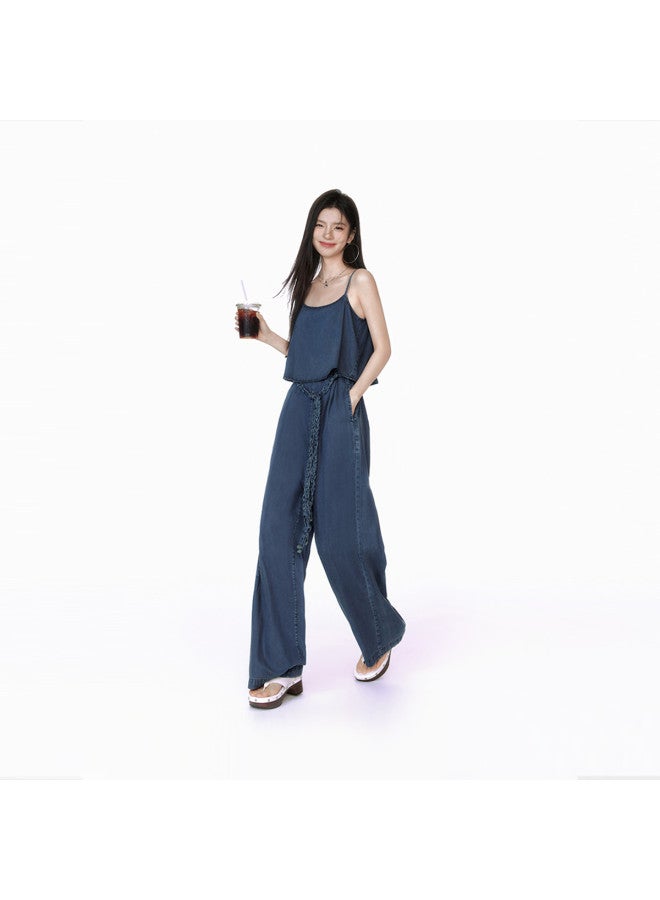 EPTISON Women's Denim Jumpsuit - Summer Vacation Style Casual Romper With Strappy Top And Retro Wide-leg Pants - Image 2