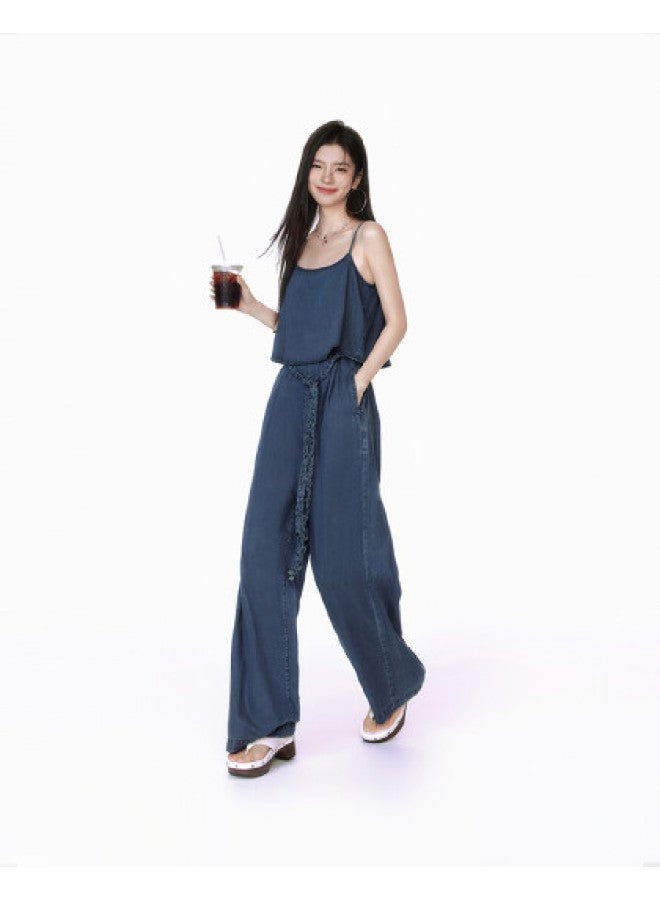 EPTISON Women's Denim Jumpsuit - Summer Vacation Style Casual Romper With Strappy Top And Retro Wide-leg Pants - Image 1