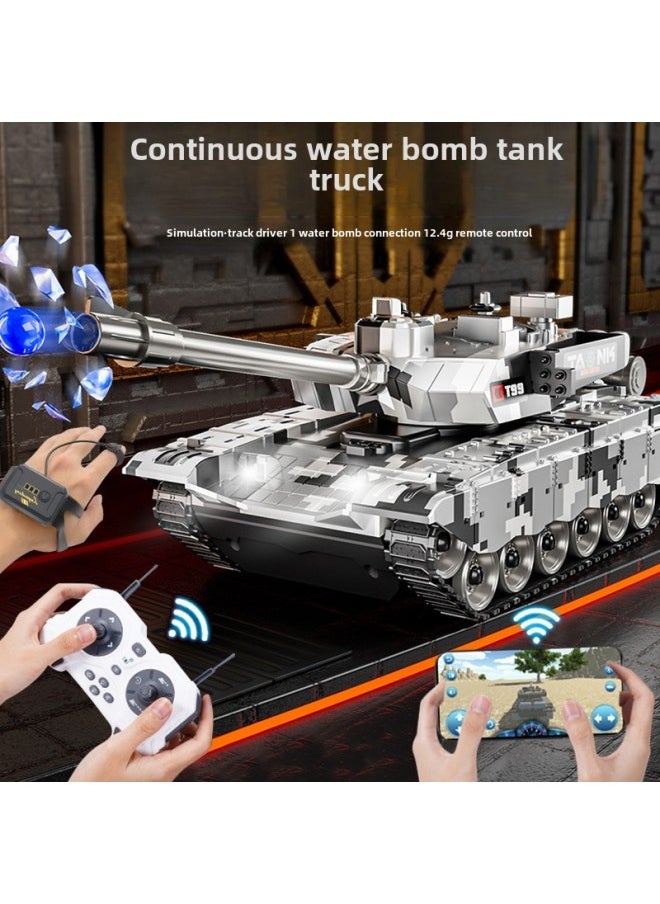 Generic - The 99a Remote Control Tank Car Can Fire Cannons To Launch Water Bombs Tracked Off-road Simulation T90 Model Toy Car-color:13-way  Can Launch Bullets + Turret Rotation + Mobile Phone Control-Specifications:Luxury Three Batteries - Image 1