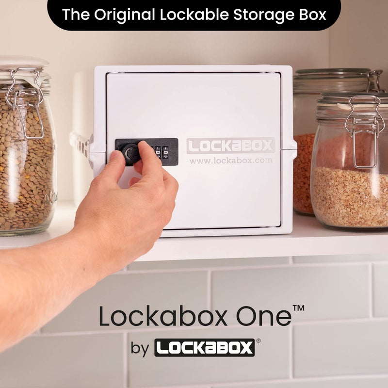 Lockabox Oneâ„¢ | Premium Lock Box | Medium Combination Lock Box For Food, Medicine & Home Safety | External Size 12 x 8 x 6.6 inches (Opal White) - Image 2
