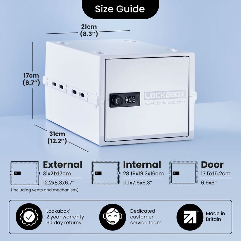 Lockabox Oneâ„¢ | Premium Lock Box | Medium Combination Lock Box For Food, Medicine & Home Safety | External Size 12 x 8 x 6.6 inches (Opal White) - Image 4