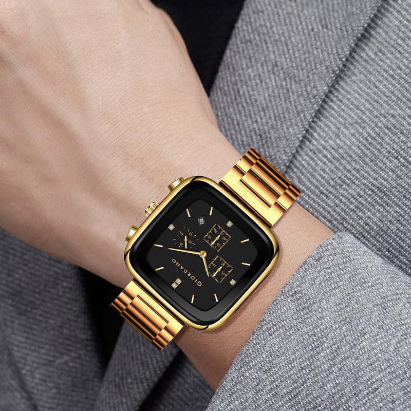 Giordano Square Face Watch for Men – Multifunction Dial with Date Display, Sleek Stainless Steel Strap, Modern Design for Everyday Elegance - Image 2