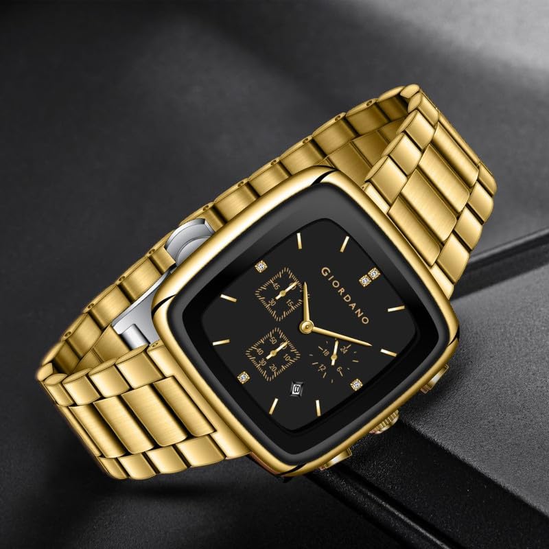 Giordano Square Face Watch for Men – Multifunction Dial with Date Display, Sleek Stainless Steel Strap, Modern Design for Everyday Elegance - Image 3