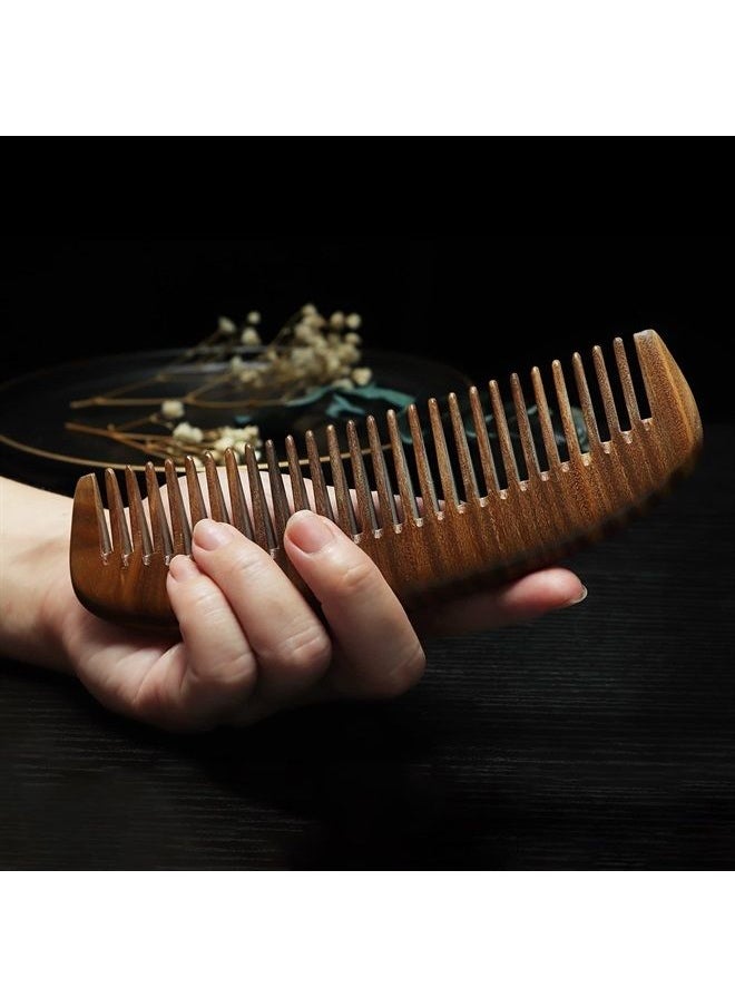Cosfan - Natural Sandalwood Comb, Wide Toothed Moon Comb, Green Sandalwood Hair Comb, Handmade Wooden Comb, Oval Wide Tooth Comb for Women Men-No Snags, No Static, No Tangle - Image 1