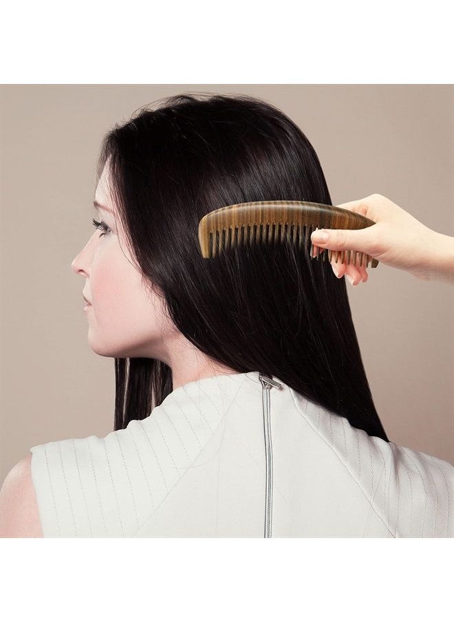 Cosfan - Natural Sandalwood Comb, Wide Toothed Moon Comb, Green Sandalwood Hair Comb, Handmade Wooden Comb, Oval Wide Tooth Comb for Women Men-No Snags, No Static, No Tangle - Image 1