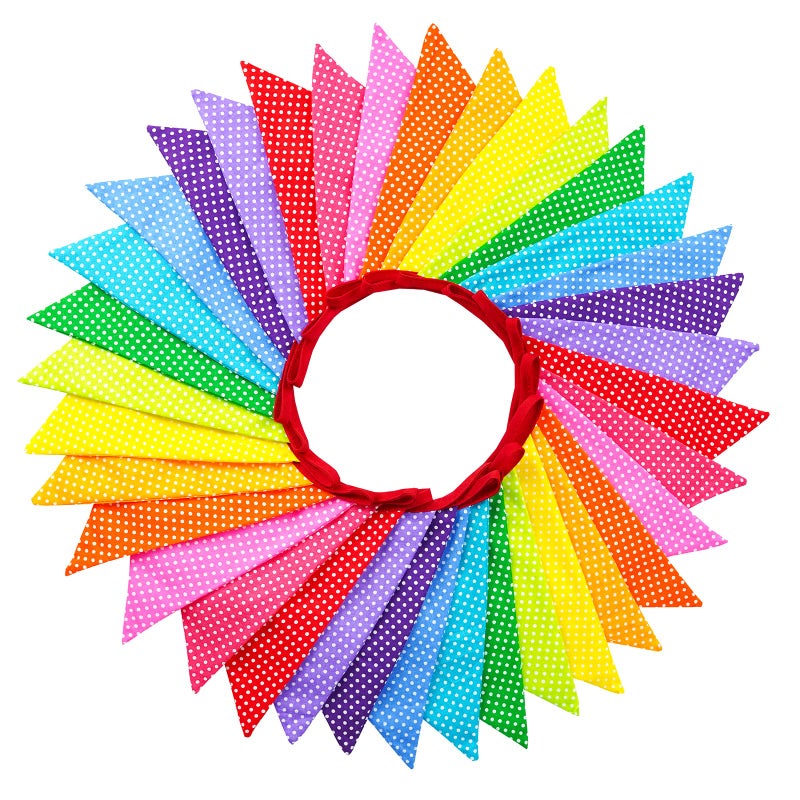 G2PLUS 36PCS Large Fabric Bunting Banner, 10M Double Sided Cotton Triangle Flag Garland-17x19CM Two Layer Floral Pennants for Wedding Birthday Parties - Image 1