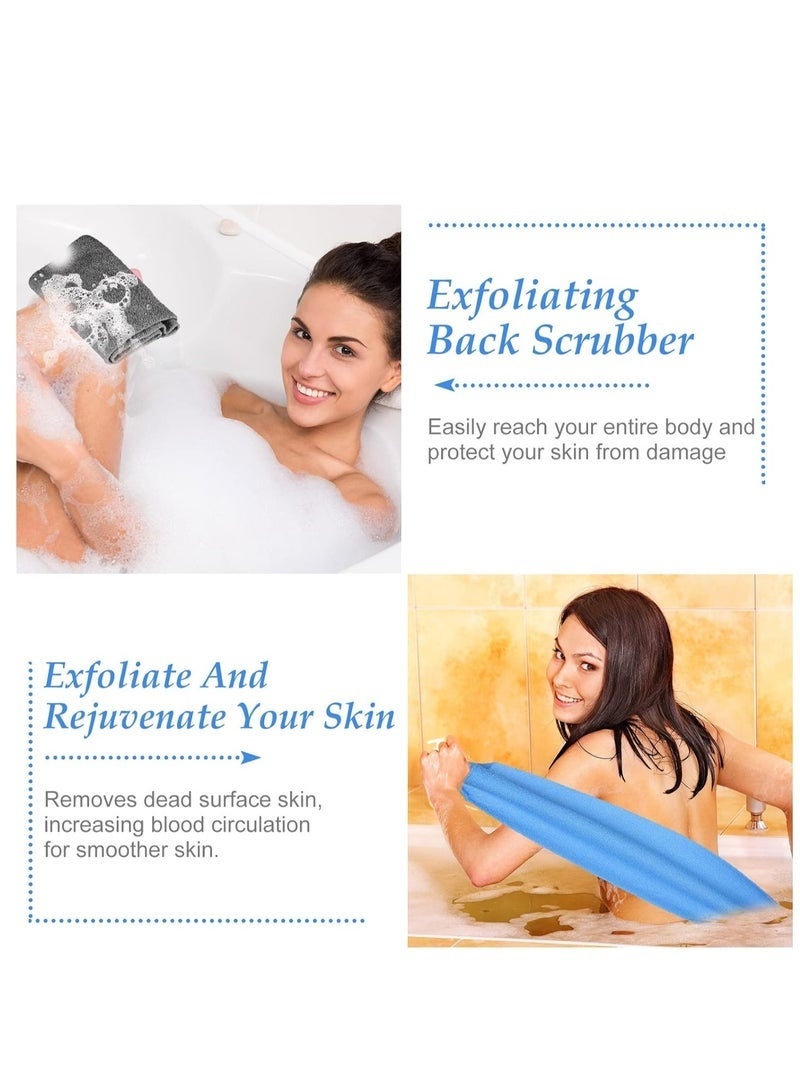 يلا جوي 4 قطع من ليفة تقشير الظهر بمقابض، ليفة استحمام من النايلون بطول ممتد لتقشير الجسم، حزام غسيل قابل للتمدد للرجال والنساء (أزرق داكن، رمادي، بيج، أخضر فلوري) - Image 4