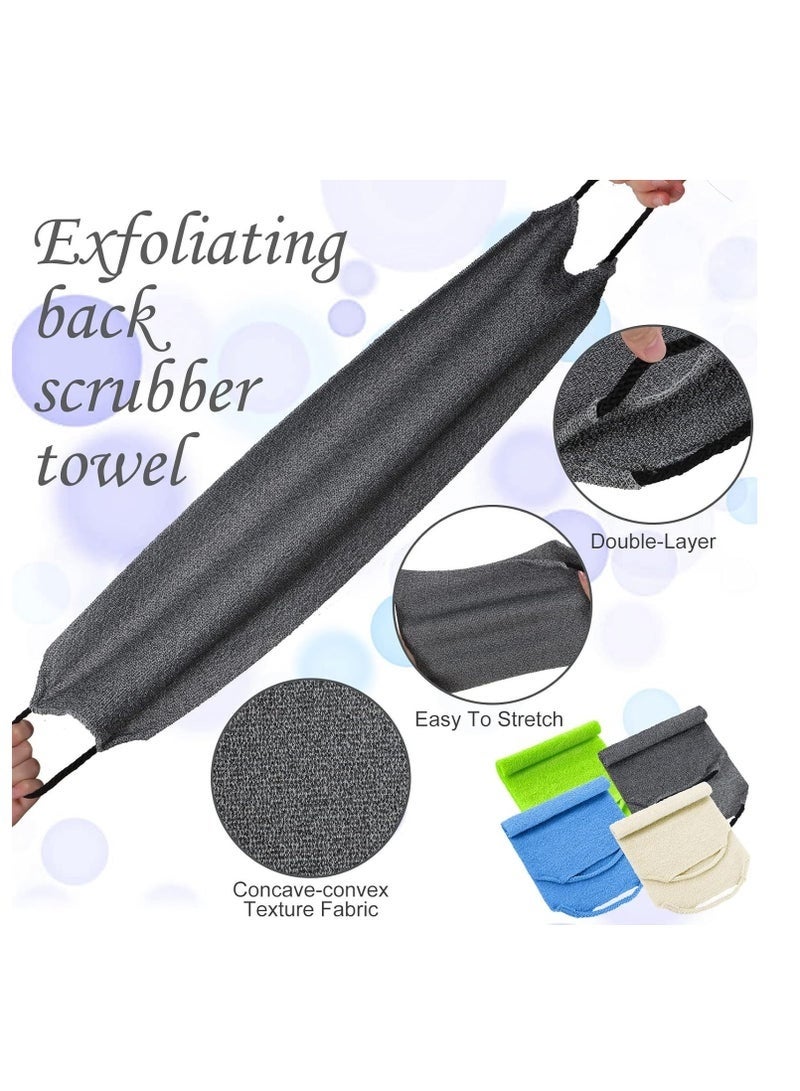 يلا جوي 4 قطع من ليفة تقشير الظهر بمقابض، ليفة استحمام من النايلون بطول ممتد لتقشير الجسم، حزام غسيل قابل للتمدد للرجال والنساء (أزرق داكن، رمادي، بيج، أخضر فلوري) - Image 5