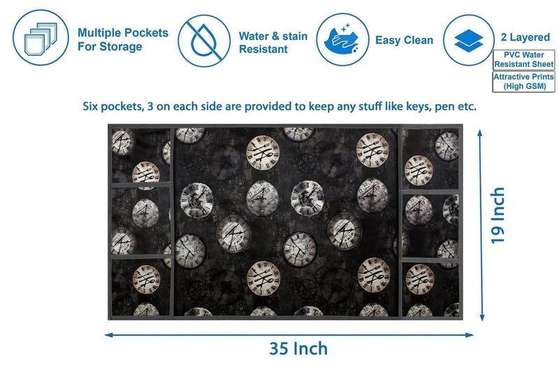 The Furnishing Tree The Furnishing Tree Waterproof Dustproof PVC Microwave Oven Top Cover with 6 utility pockets Analog Pattern Black  - Image 4