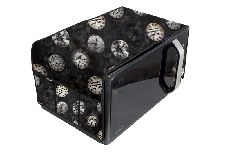 The Furnishing Tree The Furnishing Tree Waterproof Dustproof PVC Microwave Oven Top Cover with 6 utility pockets Analog Pattern Black  - Image 1