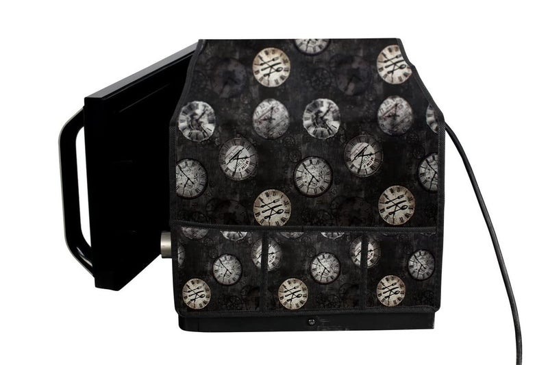The Furnishing Tree The Furnishing Tree Waterproof Dustproof PVC Microwave Oven Top Cover with 6 utility pockets Analog Pattern Black  - Image 5