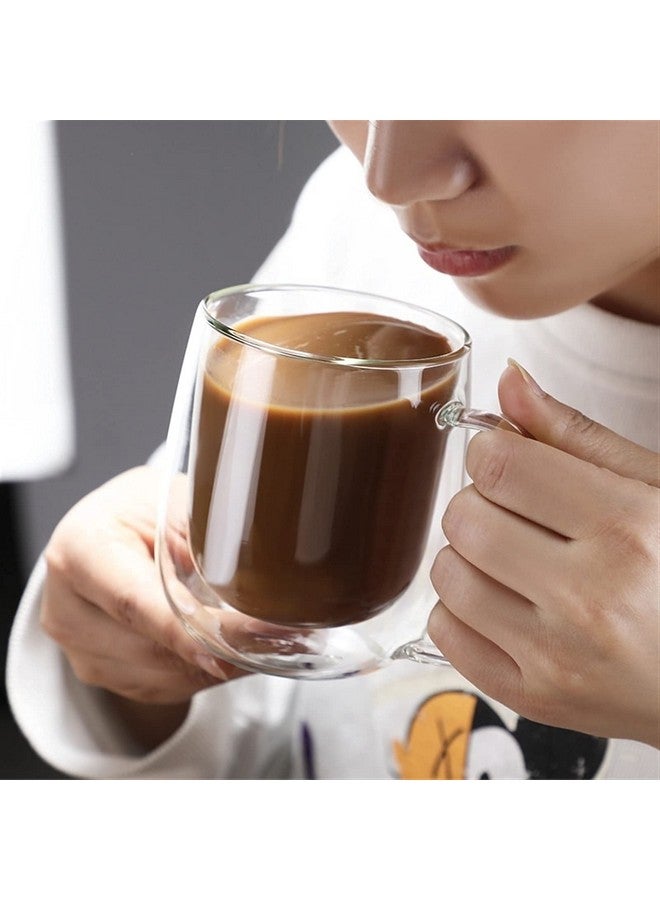 Baskety Glass Coffee & Tea Cup Mug With Lid, Double Wall Borosilicate Latte Espresso Mug, Insulated Handle, Dishwasher Safe, 250ml (Pack of 1) - Image 3