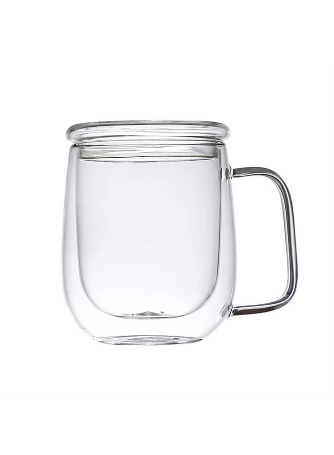 Baskety Glass Coffee & Tea Cup Mug With Lid, Double Wall Borosilicate Latte Espresso Mug, Insulated Handle, Dishwasher Safe, 250ml (Pack of 1) - Image 1