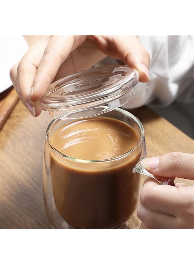 Baskety Glass Coffee & Tea Cup Mug With Lid, Double Wall Borosilicate Latte Espresso Mug, Insulated Handle, Dishwasher Safe, 250ml (Pack of 1) - Image 4