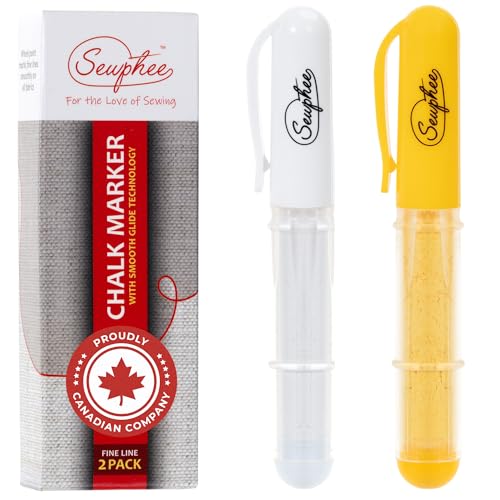 Sewphee Fabric Markers for Sewing  Ergonomic Tailors Chalk Pen with Improved Dosing Wheel for Sharp Lines  Washable Sewing Chalk Marking Pens that are Compatible with Most Fabrics  White and Yellow 2 Pack 