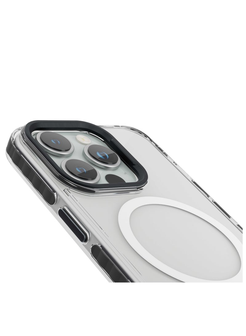 LEVELO iPhone 15 Pro Case FlexiGuard Transparent Back Cover / Full Protection / Bumper Protection / Metal Lifted Camera Ring / Clear Back Case / MagSafe Compatibility - Black - Image 2