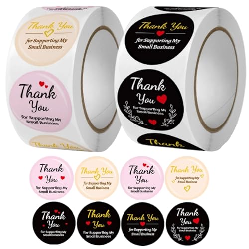 Dancepanda Thank You Stickers,Thank You Stickers Small Business,for Multiple Occasions(1000PCS,Black and Pink,0.98") - Image 1