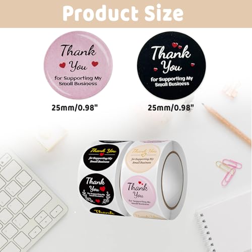 Dancepanda Thank You Stickers,Thank You Stickers Small Business,for Multiple Occasions(1000PCS,Black and Pink,0.98") - Image 2