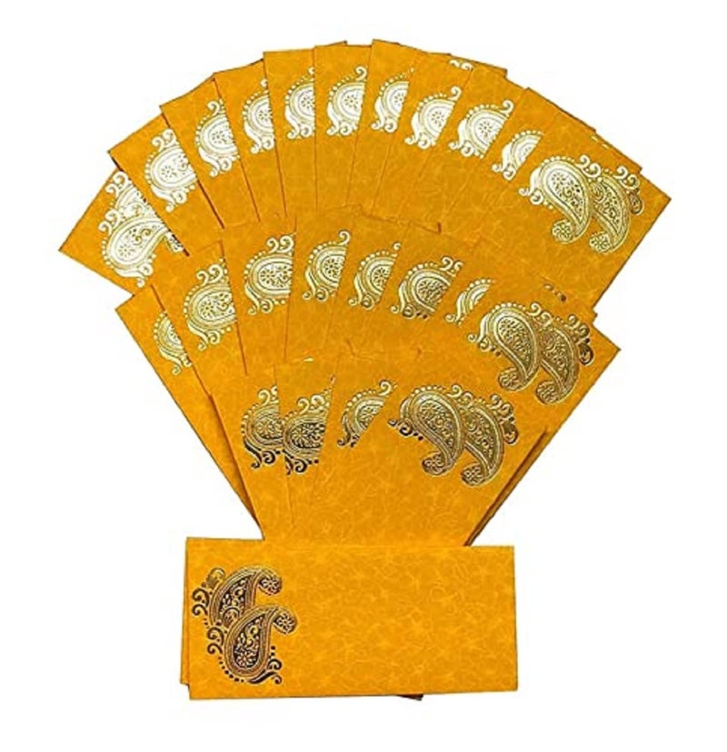 Peeplvalue 150 Pcs Designer Money Envelope Metallic Paper Printed Envelopes for Wedding, Baby Shower, Anniversary, Festival (50 Pcs Beige,50 Pcs Maroon and 50 Pcs Musturd Yellow) - Image 4