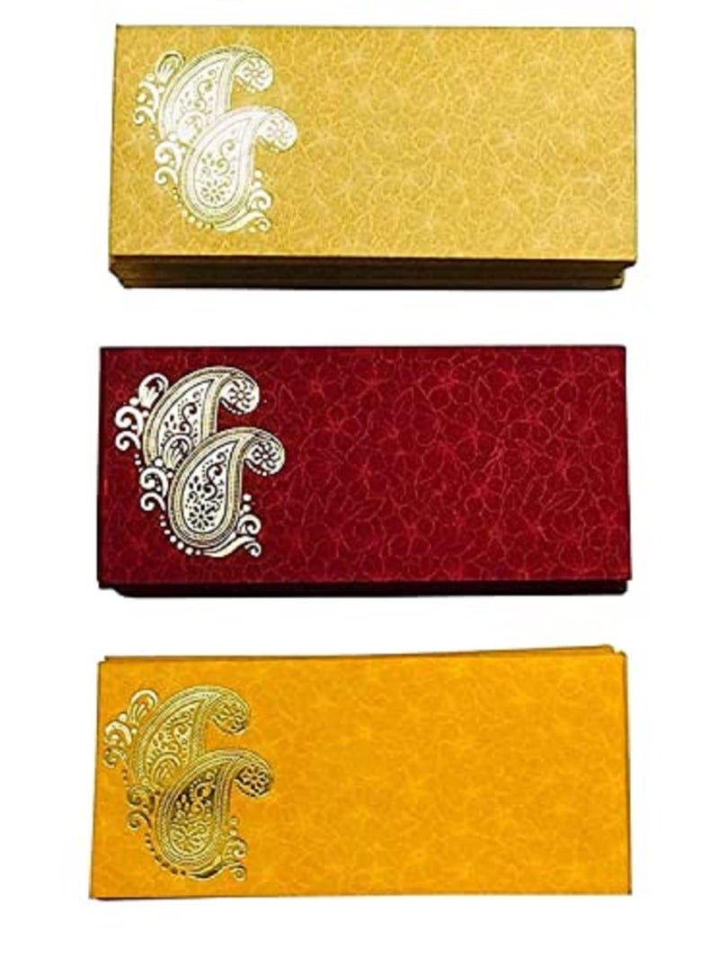 Peeplvalue 150 Pcs Designer Money Envelope Metallic Paper Printed Envelopes for Wedding, Baby Shower, Anniversary, Festival (50 Pcs Beige,50 Pcs Maroon and 50 Pcs Musturd Yellow) - Image 3