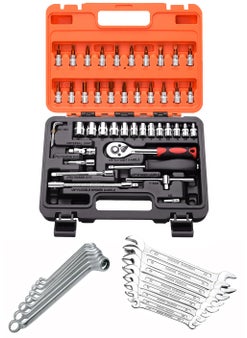 Digital Craft Digital Craft Multifunction Hand Tool Kit Car Ratchet Wrench Assembly Tool Household Repair Tools Automotive Set 46PC Socket Set8Pc Double Open Spanner Set8Pc Ring Spanner Set  - Image 1