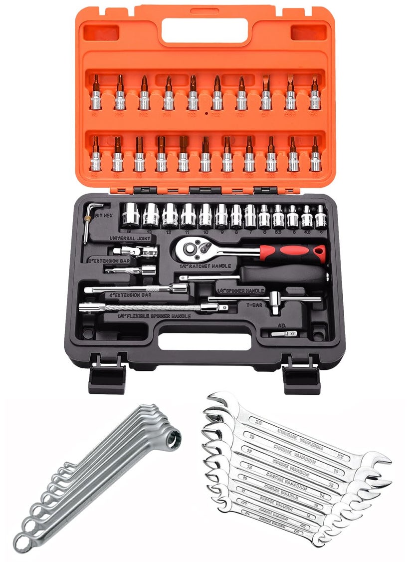 Digital Craft - Digital Craft Multifunction Hand Tool Kit Car Ratchet Wrench Assembly Tool Household Repair Tools Automotive Set 46PC Socket Set8Pc Double Open Spanner Set8Pc Ring Spanner Set - Image 1
