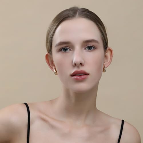 Apsvo Chunky 14K Gold Plated Hoop Earrings for Women, Lightweight Waterdrop Hollow Open Hoops, Hypoallergenic Dupes Earrings - Image 2