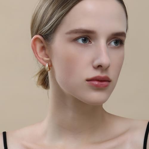 Apsvo Chunky 14K Gold Plated Hoop Earrings for Women, Lightweight Waterdrop Hollow Open Hoops, Hypoallergenic Dupes Earrings - Image 4