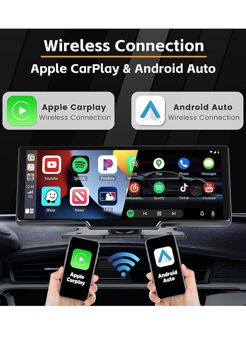 Generic - Wireless Apple Carplay Car Stereo,Portable 10.26 Inch Touch Screen Android Auto,4K Dash Cam,1080p Backup Camera DVR,Drive Mate Carplay Navigation with Mirror Link/Siri/FM/Bluetooth - Image 1
