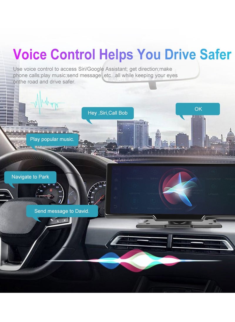 Generic - Wireless Apple Carplay Car Stereo,Portable 10.26 Inch Touch Screen Android Auto,4K Dash Cam,1080p Backup Camera DVR,Drive Mate Carplay Navigation with Mirror Link/Siri/FM/Bluetooth - Image 1