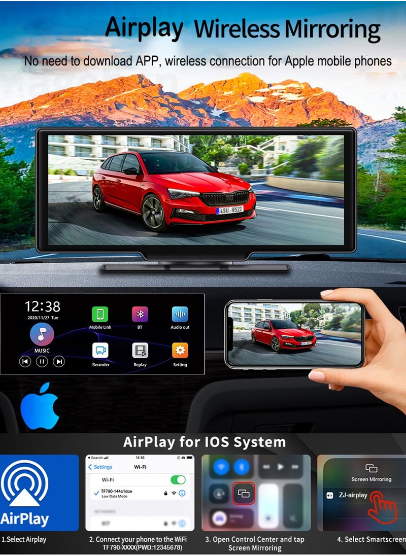 Generic - Wireless Apple Carplay Car Stereo,Portable 10.26 Inch Touch Screen Android Auto,4K Dash Cam,1080p Backup Camera DVR,Drive Mate Carplay Navigation with Mirror Link/Siri/FM/Bluetooth - Image 1